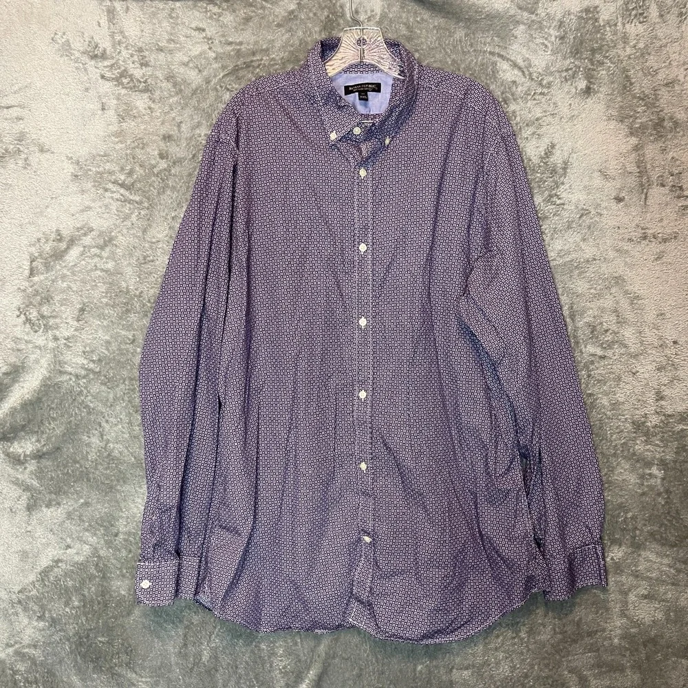 Banana Republic Men Soft Wash Slim Button Down Shirt 2XLT Purple Micro Print